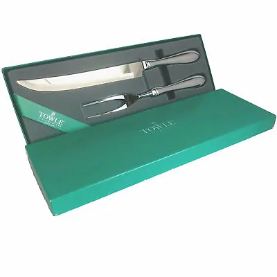 TOWLE SILVERSMITHS  Stainless Steel Carving Knife And Meat Fork Set New In Box • $19.60