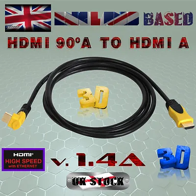 90° Degree HDMI CABLE/LEAD V1.4 / HIGH SPEED With ETHERNET/3D/1080P (1.5 Metres) • £2.98