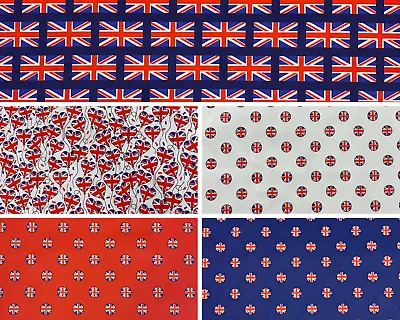 Union Jack Themed Polycotton Bunting Craft Dress Fabric Material Coronation • £3.99