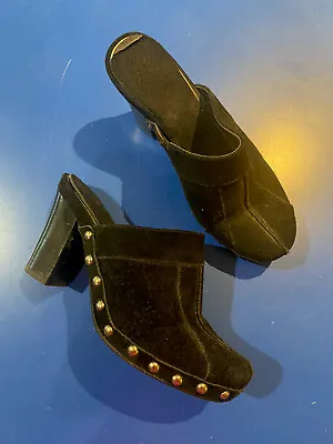 Me Too Women's Sz 6 Slip On Suede Studded Wedge Black Heel Shoes • $24.97