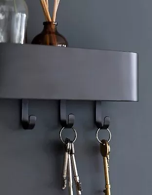 4 Hooks Coat Rack Key Hanger/Mail Organiser Wall Mounted With Top Shelf Black UK • £19.99