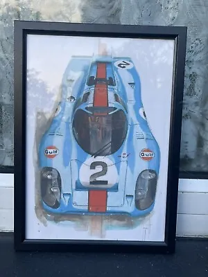 Framed A4 Art Print Featuring Porsche 917 Le Mans Car In The Gulf Livery • £9.99