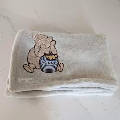Disney-Classic Pooh Bear-Hunny Honey Pot Sage Green Blue Plush Soft Baby Blanket • $24