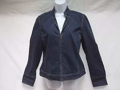 Dana Buchman Zip Denim Jean Jacket Mandarin Collar Pin Tuck 6 S Stretch Shirt • $22.98