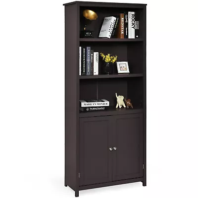 Wooden Tall Bookcase 3-Tier Shelving Storage Cabinet 2 Doors Display Organizer • £105.95