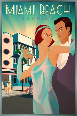 Miami Beach Florida Ocean Drive South Beach New Art Deco Dade Poster Print 351 • $35.50