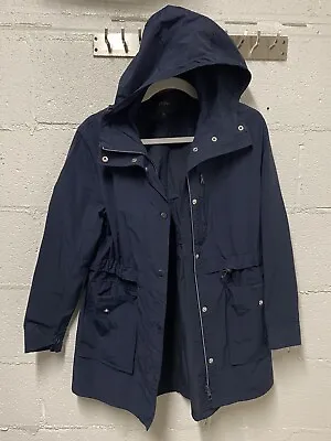 J Crew Long Navy Hooded Jacket Zip Pockets Women Size XS • $20