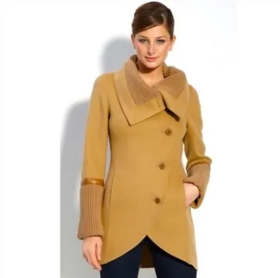 Mackage Women's Size Small S Tan Camel Button Up Wool Woven Mixed Media Coat • $119.90