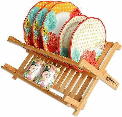 Bamboo 2 Tier Dish Drying Rack Collapsible Dish Drainer Dish Holder For Kitchen • $19.98