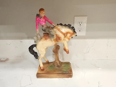 $65 • Buy Vintage Bucking Bronco Carnival Chalkware Cowboy Horse Figure 1950's