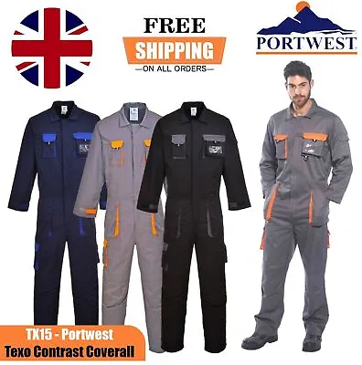 Portwest Texo Contrast Work Coverall Overall Knee Pad Pockets Boiler Suit TX15 • £35.75