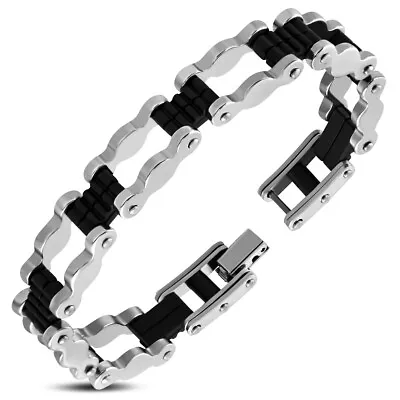 Stainless Steel Black Silver-Tone Two-Tone Mens Link Chain Bracelet 8  • $19.99