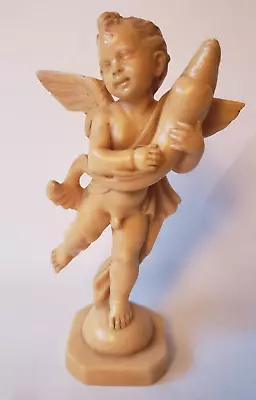 Angel With Fish Statue Signed A. Santini Sculpture Italy 5-1/2  Tall Cherub • $39.99