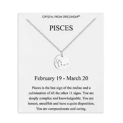 Pisces Zodiac Star Sign Disc Necklace Created With Zircondia® Crystals By Philip • £9.99