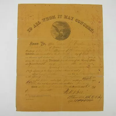 $249.99 • Buy 1865 Civil War Soldier Discharge Paper Document George W. Voglar Indiana 124th
