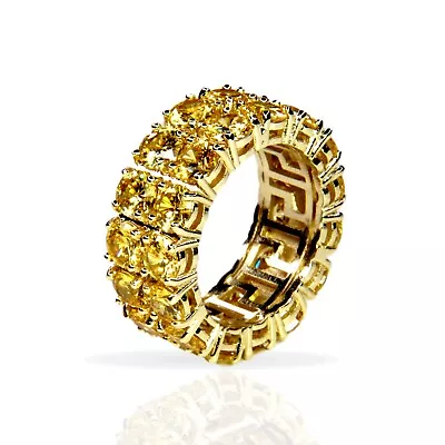 Iced Canary Yellow Dimond 2 Row Tennis Band Ring Mens Women Cz Gold Plated • $29.99