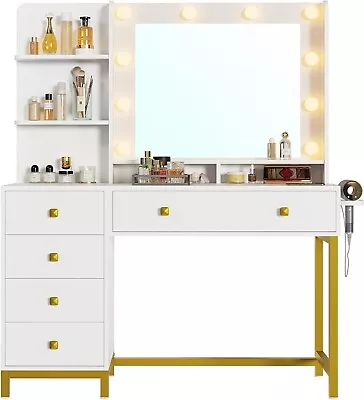 Vanity Desk With Mirror And Lights Makeup Vanity Table With Charging Station • $169.97