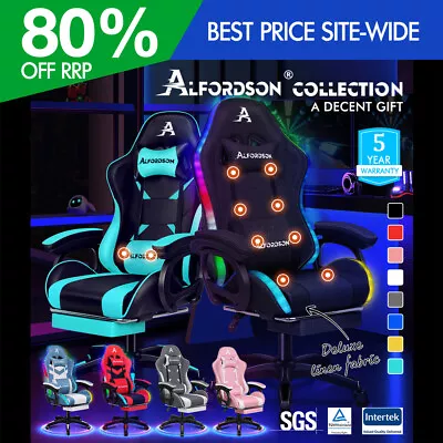 ALFORDSON Gaming Office Chair Massage Racing 12 RGB LED Computer Work Seat • $179.95