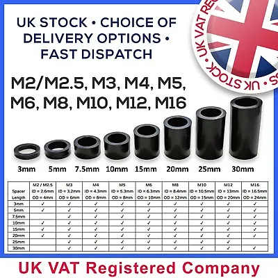 £4.47 • Buy Black Nylon Spacers Plastic Standoff Washer M2 M2.5 M3 M4 M5 M6 M8 M10 M12 M16
