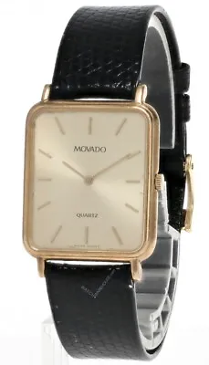 MOVADO Quartz GoldDial Black Leather Strap Unisex Watch 87.41.487 -Store Display • $358