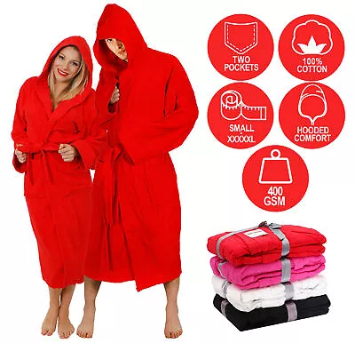 £24.99 • Buy Red Hooded Bathrobe 100% Cotton Heavy Towelling Unisex Hospital Gown S - Xxxxl