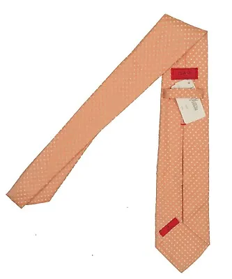 NEW $295 Isaia Pure Silk 7 Fold Tie!  Light Orange With Creme Polka Dots • $129.99