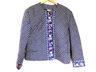 Vera Bradley LARGE Vintage Quilted Cotton Blue Floral Button Coat Jacket Blazer • $59.99