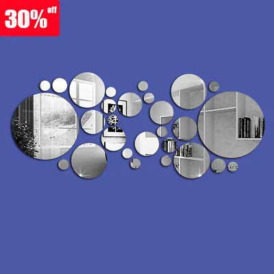 32Pcs Tiles Wall Stickers Circle Mirror Decals Self-Adhesive Bedroom Home Decor • £3.83