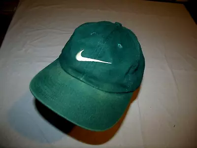Nike Green Swoosh Hat Cotton Adult Adjustable Strap Rub Wear On Brim • $8.99