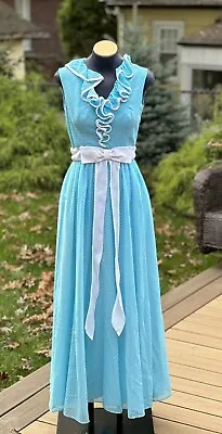 MISS ELLIETTE  Vintage Maxi Dress Cotton Lawn Polka Dot Romantic Ruffle Neckline • $29.99