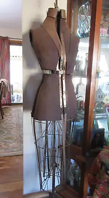 $395 • Buy Antique SIMPLE Mechanical WROUGHT IRON & WOODEN INDUSTRIAL DRESS FORM Steampunk