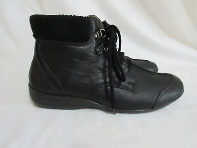 Padders Holly Black Leather Lace Up Ankle Boots Size 39 • £16.50