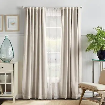 MARTHA STEWART Plaid Blackout Back Tab Window Curtain Panel Pair Beige 50x95 • $54.26