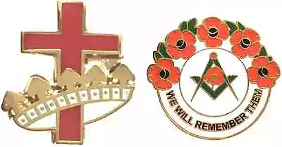 £9.99 • Buy Masonic Knights Templar Cross & Crown And Masonic We Will Remember Enamel Badge