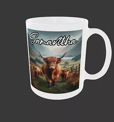 Highland Cow Mug Personalised Optional Any Name Cute Coo Birthday Gifts 11oz Cup • £9.99