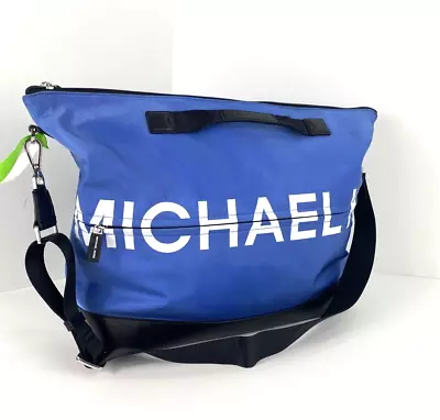 Michael Kors Large Kempton Sport Bag Duffle Gym Blue Nylon Block Logo Zip  B3L • $149.99