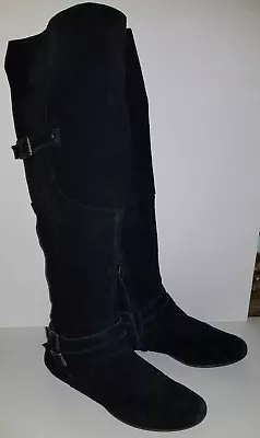 NINE WEST VINTAGE AMERICA Black Suede Over Knee Flat Zip Boots. 8.5AA 8.5 Narrow • $29.99
