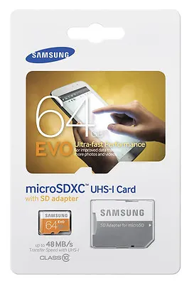 Samsung EVO 64GB 64G 64 GB Micro SD SDXC MicroSD Class 10 With SDHC Adapter • $12.99