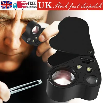 60X Magnifying Loupe Jewelry Eye Glass Magnifier LED Light Jewelers Loop Pocket • £8.45