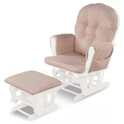 Costway Glider And Ottoman Cushion Set Wood Baby Nursery Rocking Chair Pink • $199.99