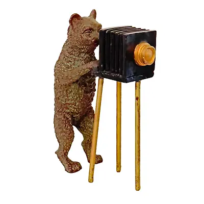 Vintage Cat With Camera Cold Painted Vienna Cast Bronze Sculpture - 8  Tall • $600