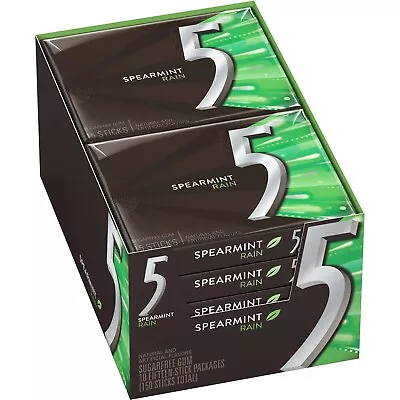 5 Gum SPEARMINT RAIN Sugarfree Gum 15 Pieces (10 Packs) - FREE SHIPPING!! • $22