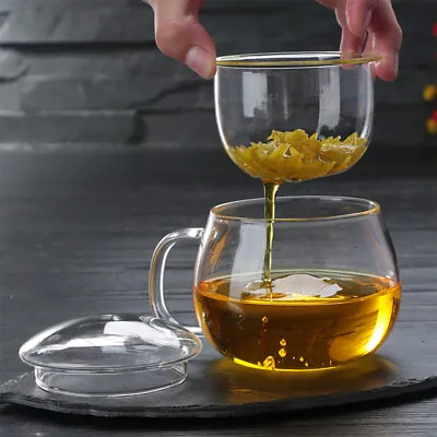 350ml Heat Resistant Tea Mug With Filter Glass Tea Cup With Lid And Infuser New • $17.72