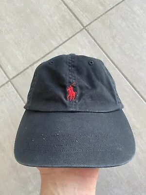 Polo Ralph Lauren Red Pony Hat Black Cotton Strap One Size Only 59cm Baseball • $60