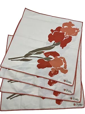 4 Vera Neumann Cloth Dinner Napkins Floral Design Orange & Brown Flowers MCM Vtg • $49.99