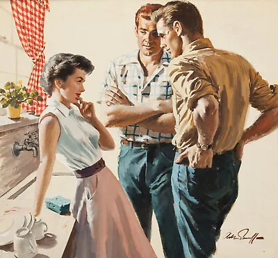 Arthur Sarnoff - Wife Flirting In The Kitchen 1950s Signed - 17  X 22  Art Print • $79.99