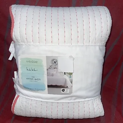 NICOLE MILLER Artelier Beach Collection Cotton KING 106x92 Sz QUILT Coral White • $84.99