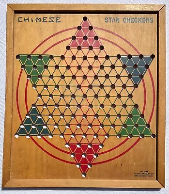 Vintage Milton Bradley Co. No. 4180 Chinese Star Checkers Wooden Board Only • $21