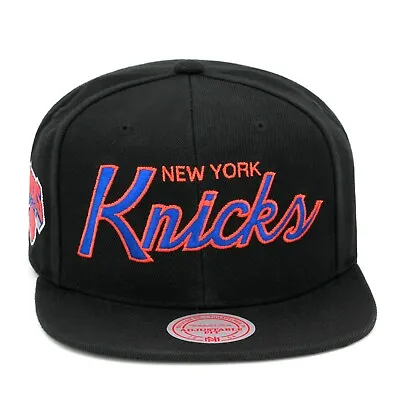 Mitchell & Ness New York Knicks Snapback Hat Cap Black/Orange/Script • $34.90