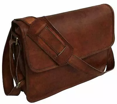 Men's 18  Messenger Genuine Brown Leather Satchel Shoulder Briefcase Laptop Bag • $56.12